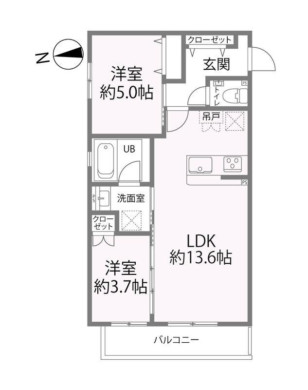 オーベル今里ノース(2LDK/1階)の間取り写真