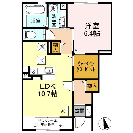 ルミナス桜(1LDK/1階)の間取り写真