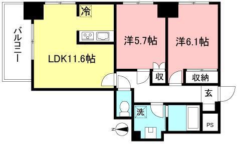 ブラン・メゾン井上(2LDK/5階)の間取り写真