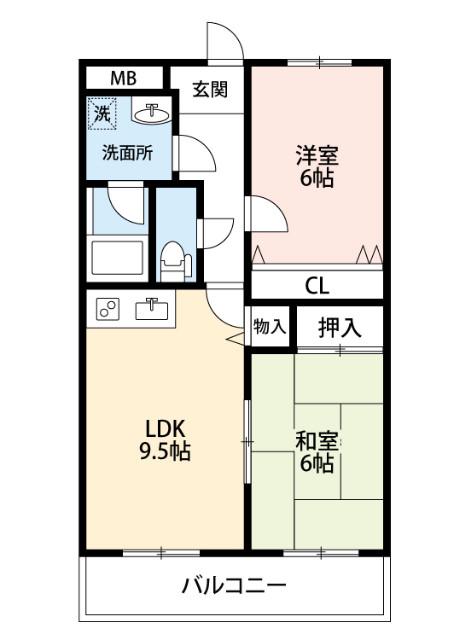 クレールミシマII(2LDK/1階)の間取り写真