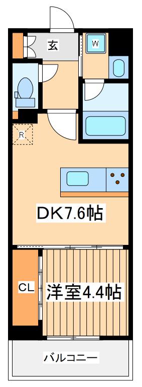 ビイルーム立川(1DK/4階)の間取り写真