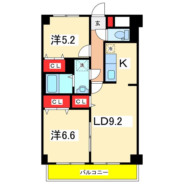 パークハイツ万代(2LDK/4階)の間取り写真