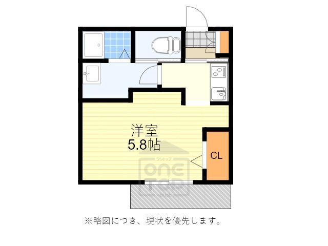 ル・クレール岡町A棟(1K/2階)の間取り写真