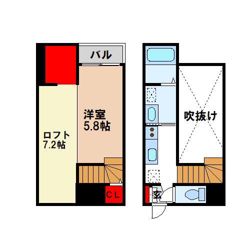 エスパシオ二日市(1K/2階)の間取り写真