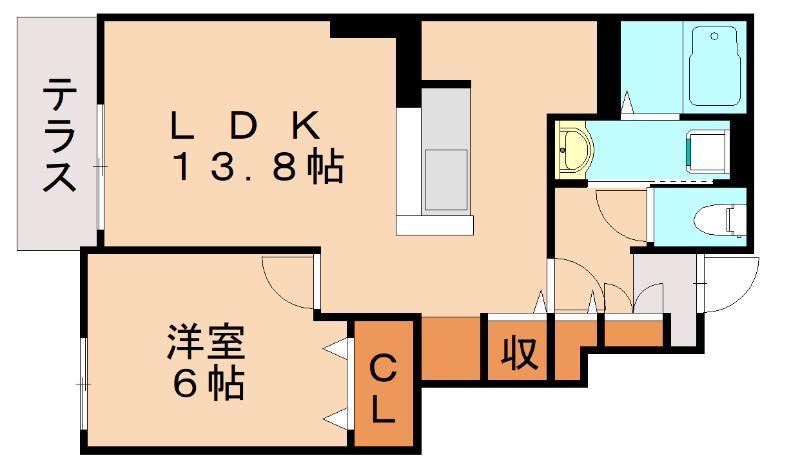 JR筑豊本線 本城駅 徒歩37分 2階建 築9年(1LDK/1階)の間取り写真