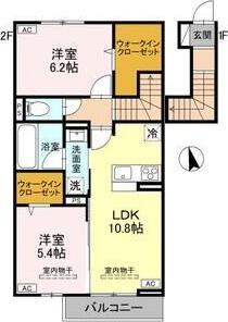RESIDIA 東城南(2LDK/2階)の間取り写真