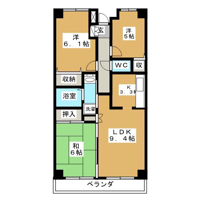 プランジュール神大寺(3LDK/2階)の間取り写真
