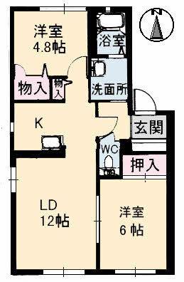 ディアス稗田(2LDK/1階)の間取り写真