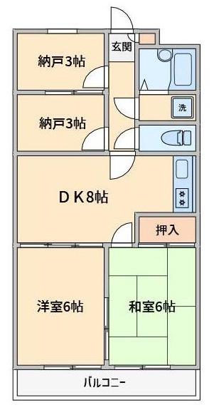 SUNHILLS(2SDK/3階)の間取り写真