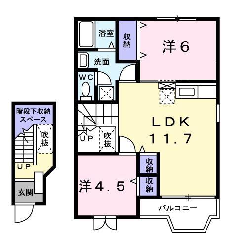 サニーコート六田Ⅱ(2LDK/2階)の間取り写真