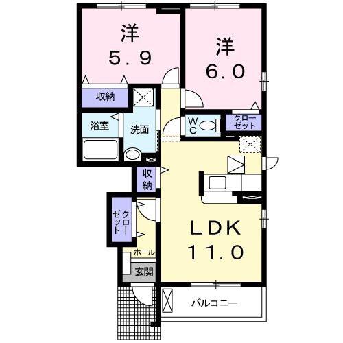フィオリーレB棟(2LDK/1階)の間取り写真