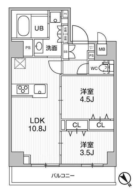 エスレジデンス目黒大岡山ブレサ(2LDK/2階)の間取り写真