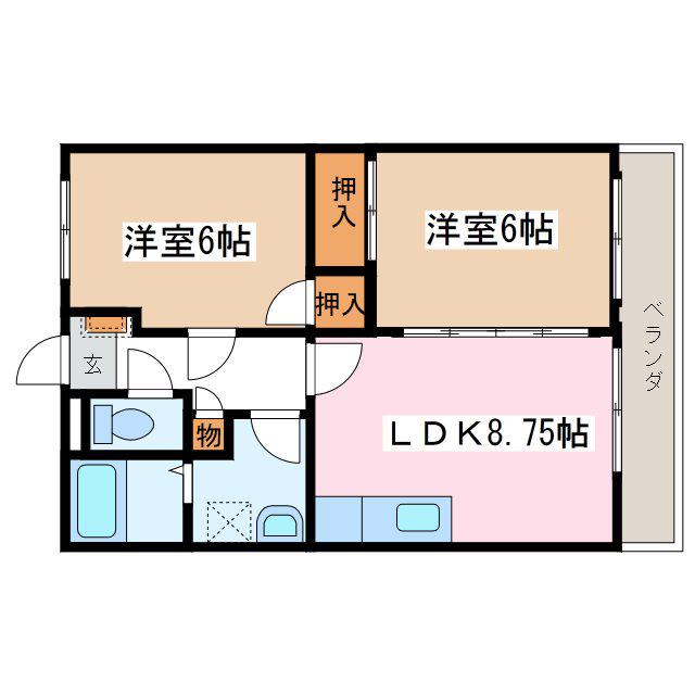 ハイツヒルトップ(2LDK/2階)の間取り写真