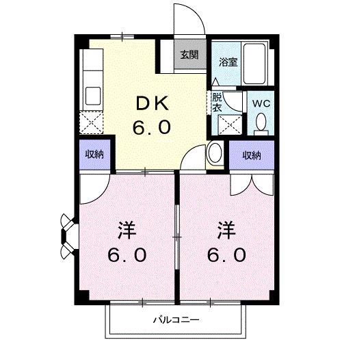 ニューシティ小野B(2DK/2階)の間取り写真