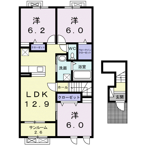 マハロ ナイメンII(3LDK/2階)の間取り写真