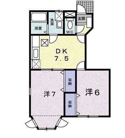 パークサイドII(2DK/1階)の間取り写真