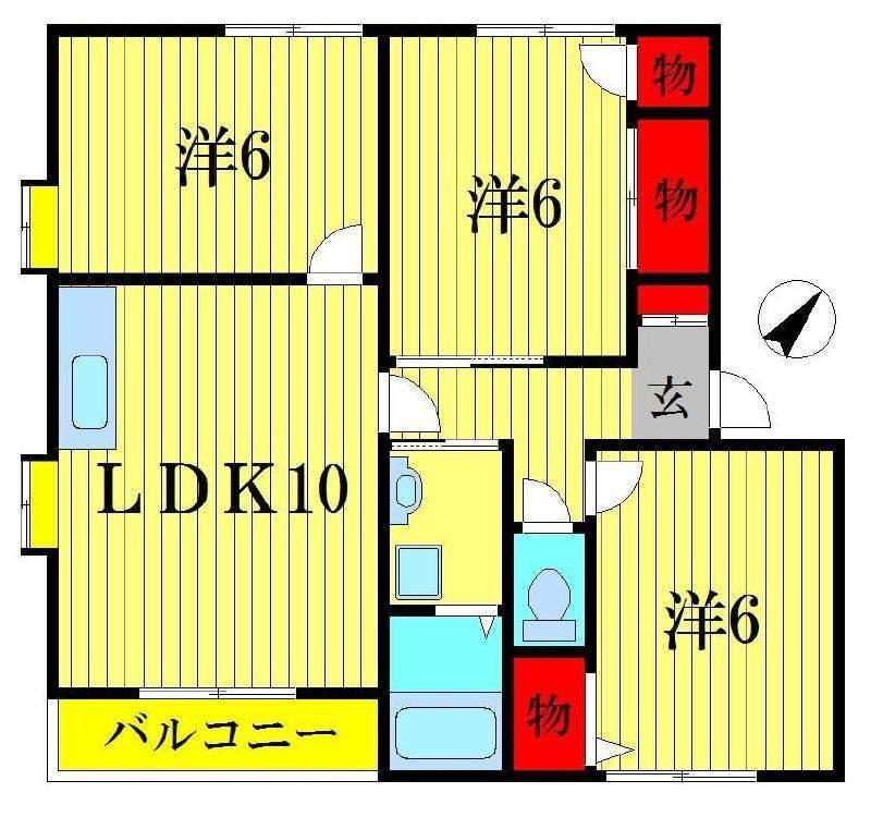 ヒルズつくしが丘C(3LDK/1階)の間取り写真
