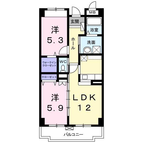 プリーザント(2LDK/2階)の間取り写真