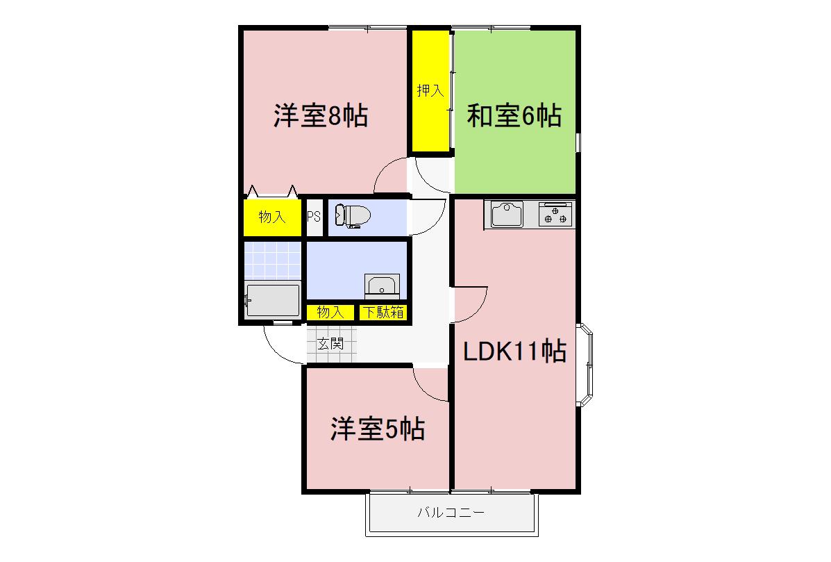 リバーサイドてんじんB(3LDK/2階)の間取り写真