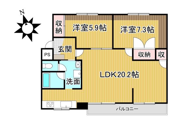 CUORE新町(2LDK/3階)の間取り写真