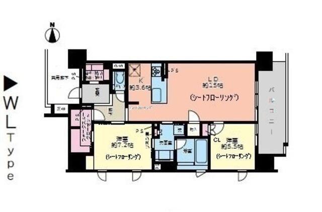 ジュネス清水(2LDK/8階)の間取り写真