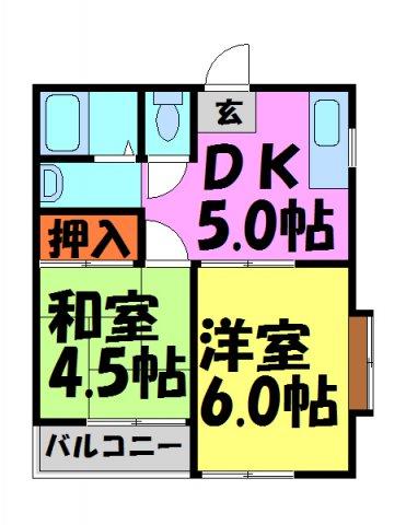 ヴィラ寿(2DK/2階)の間取り写真