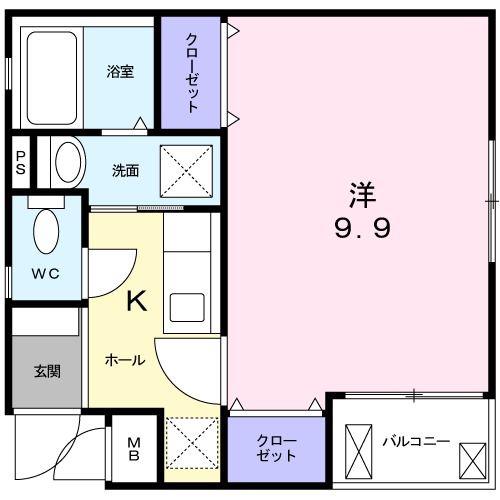 ジュネスベル(1K/2階)の間取り写真