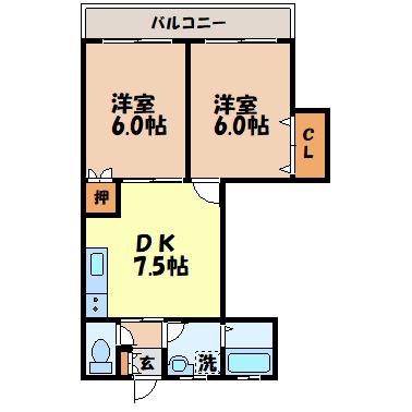 リバーサイドハイツ(2DK/3階)の間取り写真