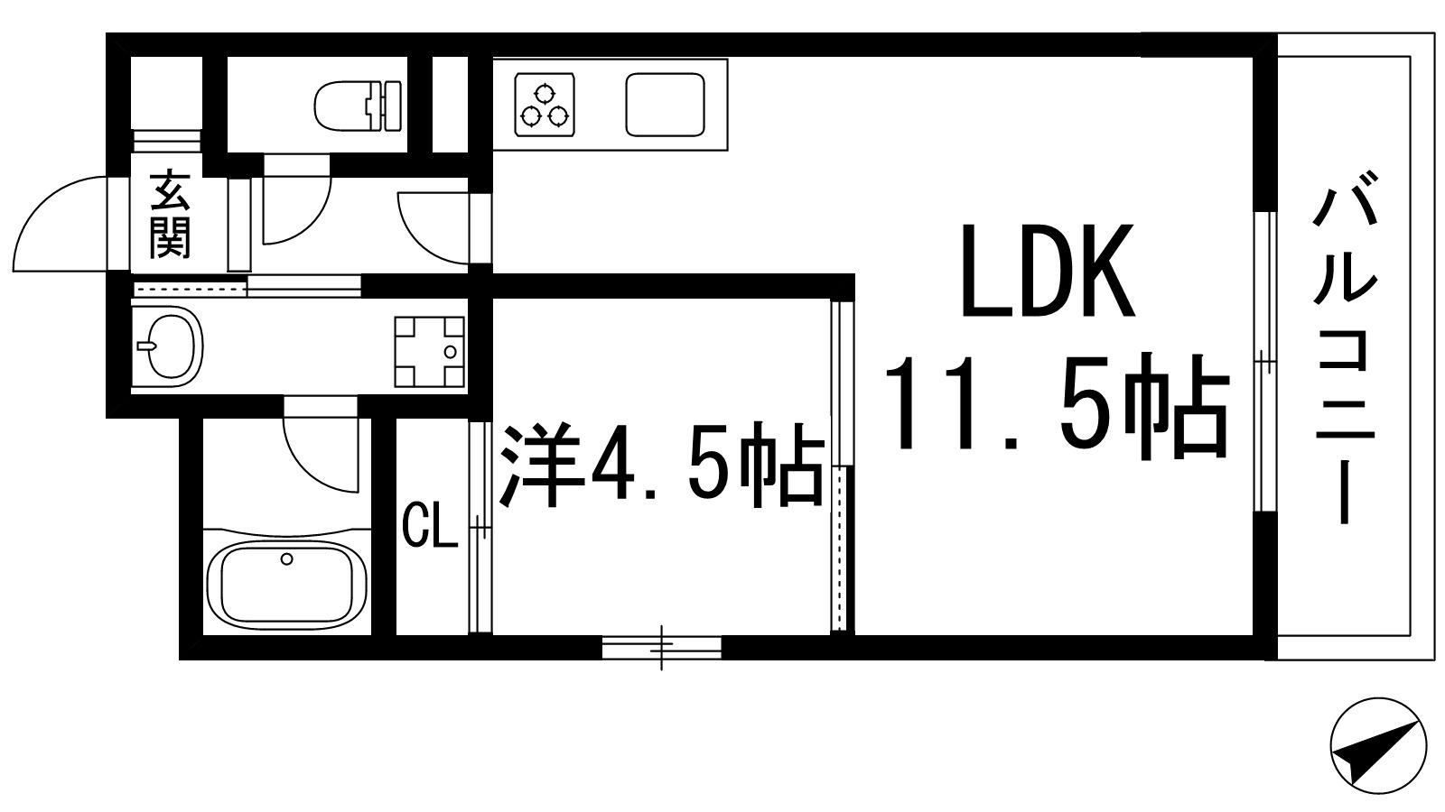 グランツ石橋(1LDK/1階)の間取り写真