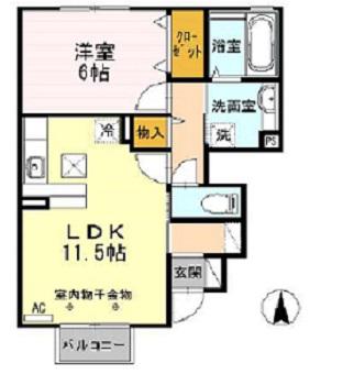 クロワール A棟(1LDK/1階)の間取り写真