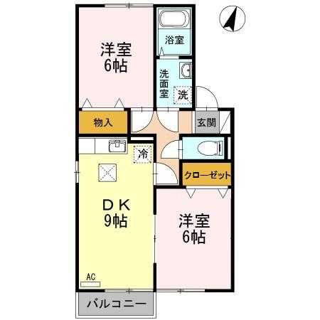 コンフォ一ル古祖原(2DK/1階)の間取り写真