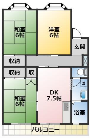 レジデンス西尾(3DK/1階)の間取り写真