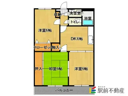 ラ・フォーレ峯(3DK/2階)の間取り写真