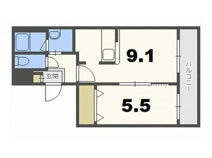 フェリス本通14B(1LDK/1階)の間取り写真