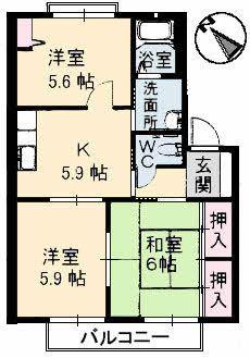 フレグランス床波ST(3K/1階)の間取り写真