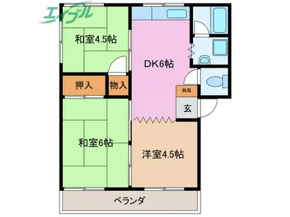 徳川台ハイツ(3DK/2階)の間取り写真