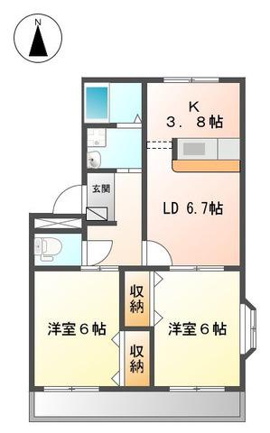 ピュア・エクセレンス(2LDK/2階)の間取り写真