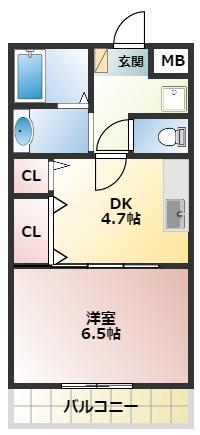 サンオーシャン(1DK/1階)の間取り写真