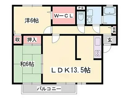 グリーンコートA・B(2LDK/2階)の間取り写真