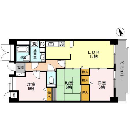 エール豊岡(3LDK/6階)の間取り写真