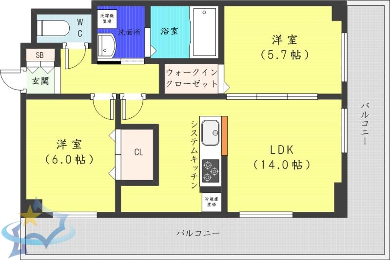第10旭レジデンス(2LDK/3階)の間取り写真