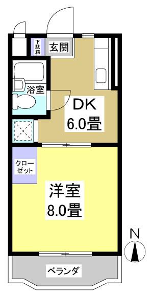 マンションアランフェス(1DK/2階)の間取り写真