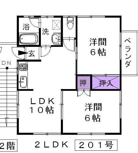 岡岳パインコーポ(2LDK/2階)の間取り写真