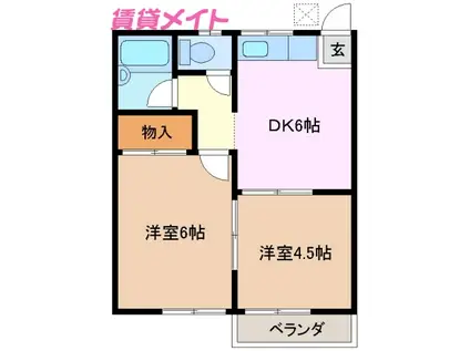 藤田ハイツB棟(2DK/2階)の間取り写真