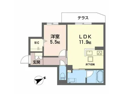 ADONIS長束(1LDK/1階)の間取り写真