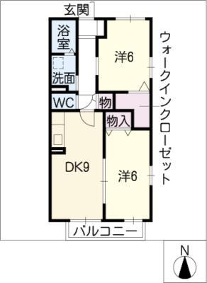 カーサ・イルマーレ(2DK/2階)の間取り写真