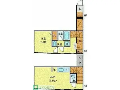 プライベートプレイス広尾(1LDK/2階)の間取り写真