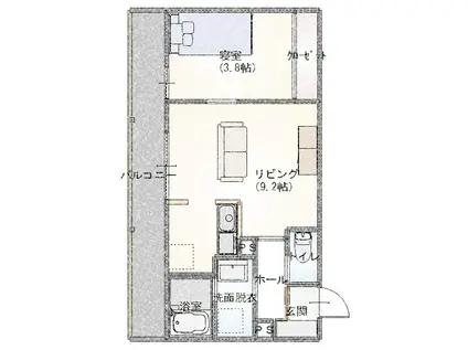 明磧マンション(1LDK/1階)の間取り写真