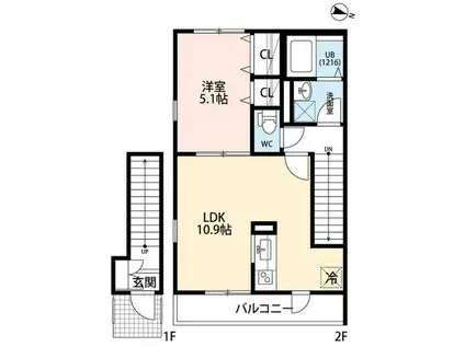 アムール千歳台I(1LDK/2階)の間取り写真
