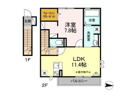 LIBERTY(1LDK/2階)の間取り写真